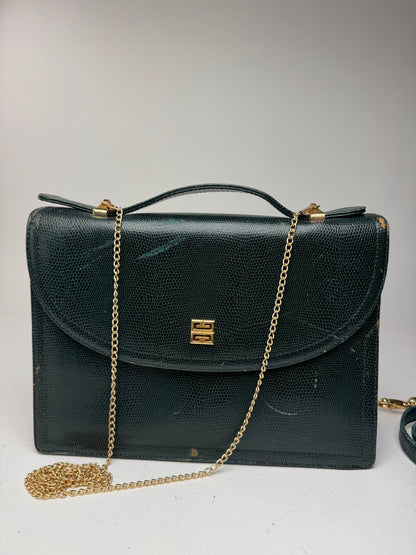 Sac vintage Givenchy 2Way en cuir peau de serpent vert