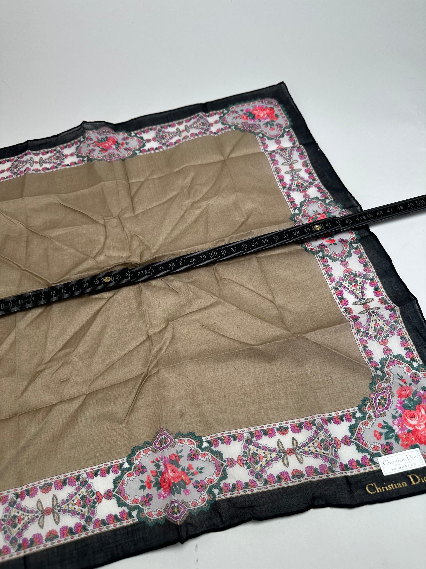 Vintage Dior Floral Scarf Brown Navy White