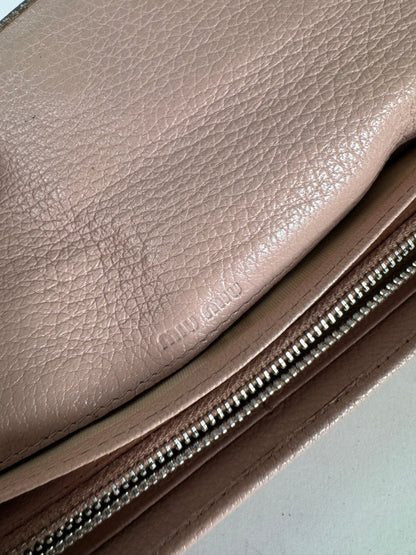 Portefeuille vintage en cuir Miu Miu beige argenté
