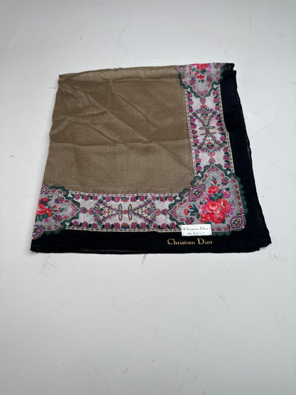Vintage Dior Floral Scarf Brown Navy White