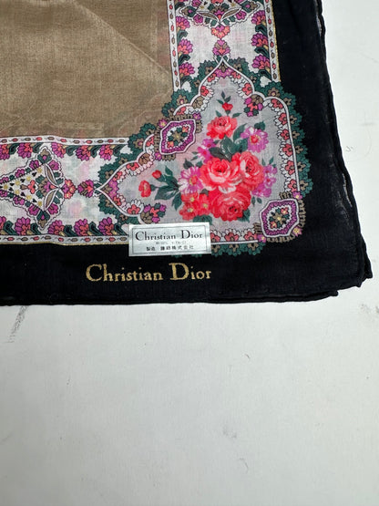 Vintage Dior Floral Scarf Brown Navy White