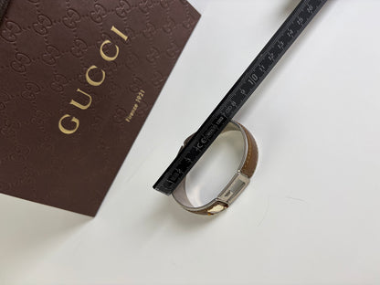 Vintage Gucci Interlocking G Leather Stainless Steel Bracelet Brown Silver