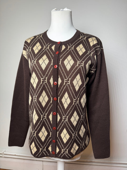 Vintage Fendi Roma Cardigan / Wool Sweater Brown Beige