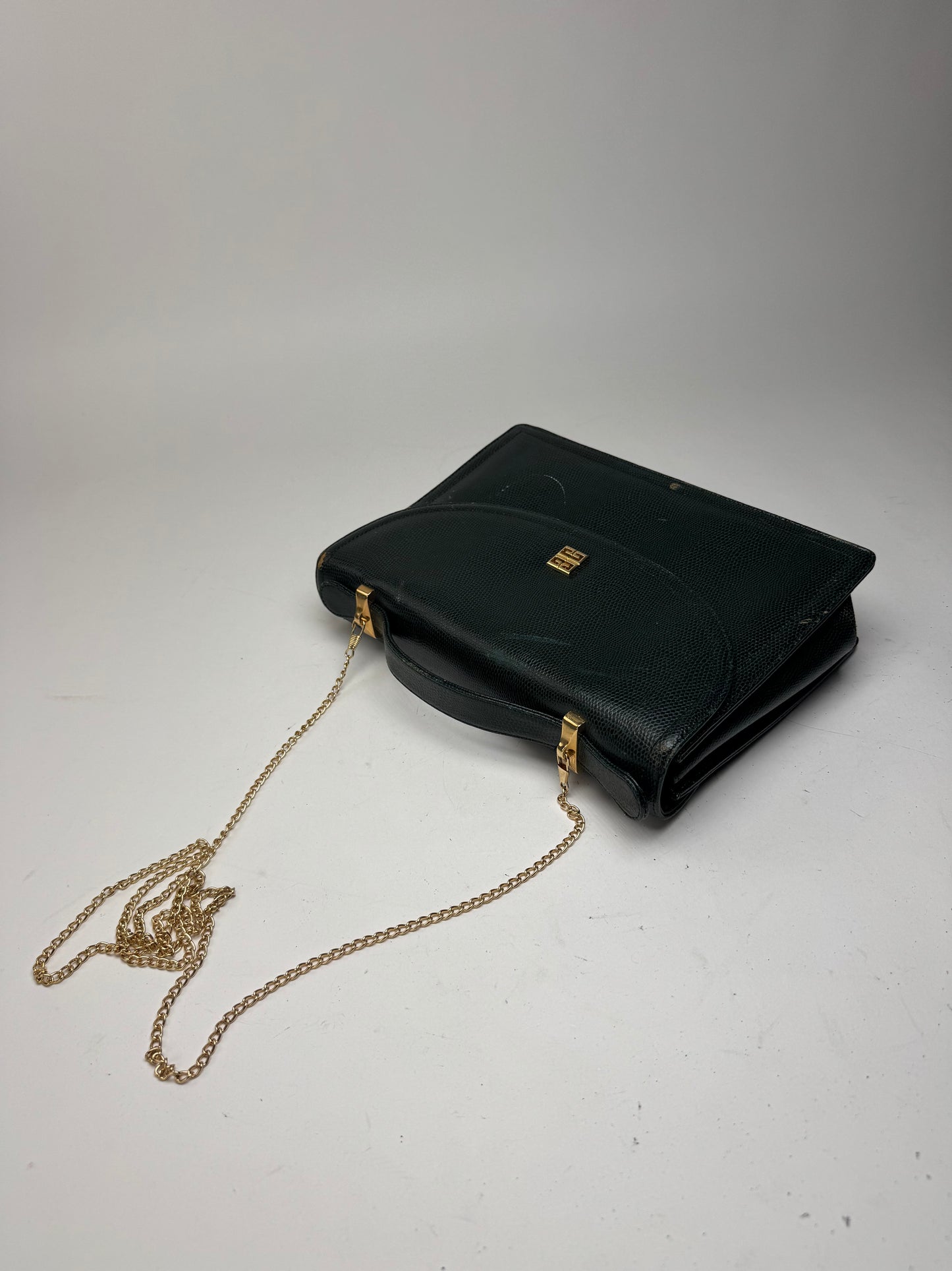 Sac vintage Givenchy 2Way en cuir peau de serpent vert