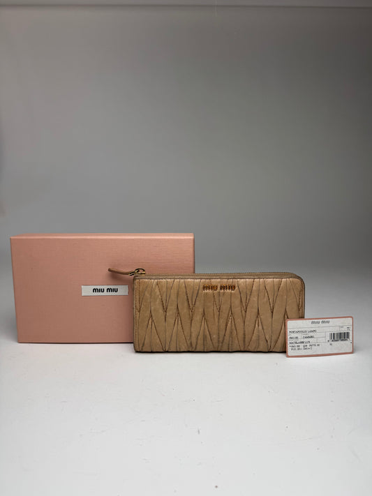 Vintage Miu Miu Metallasse Leather Wallet beige