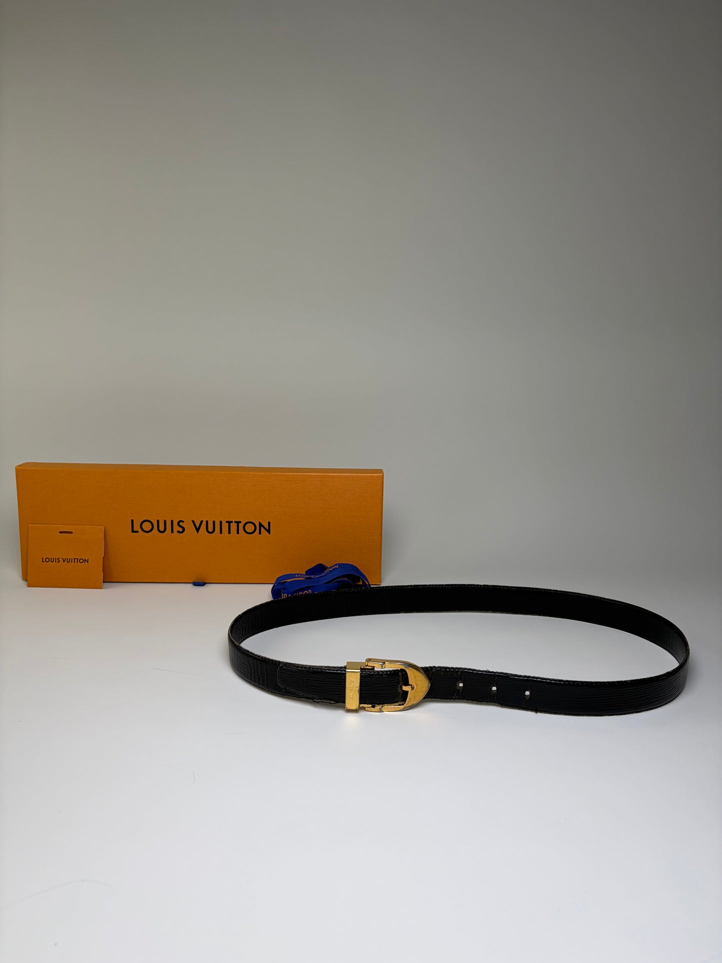 Vintage Louis Vuitton Epi Leather Belt Black Gold-tone Buckle