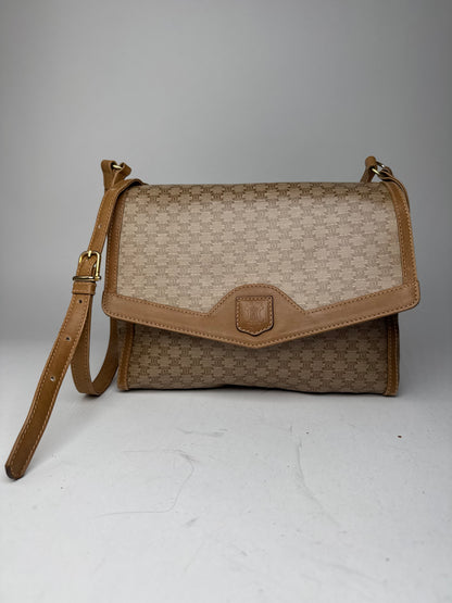 Vintage Celine Paris Monogram Leather shoulder bag beige brown