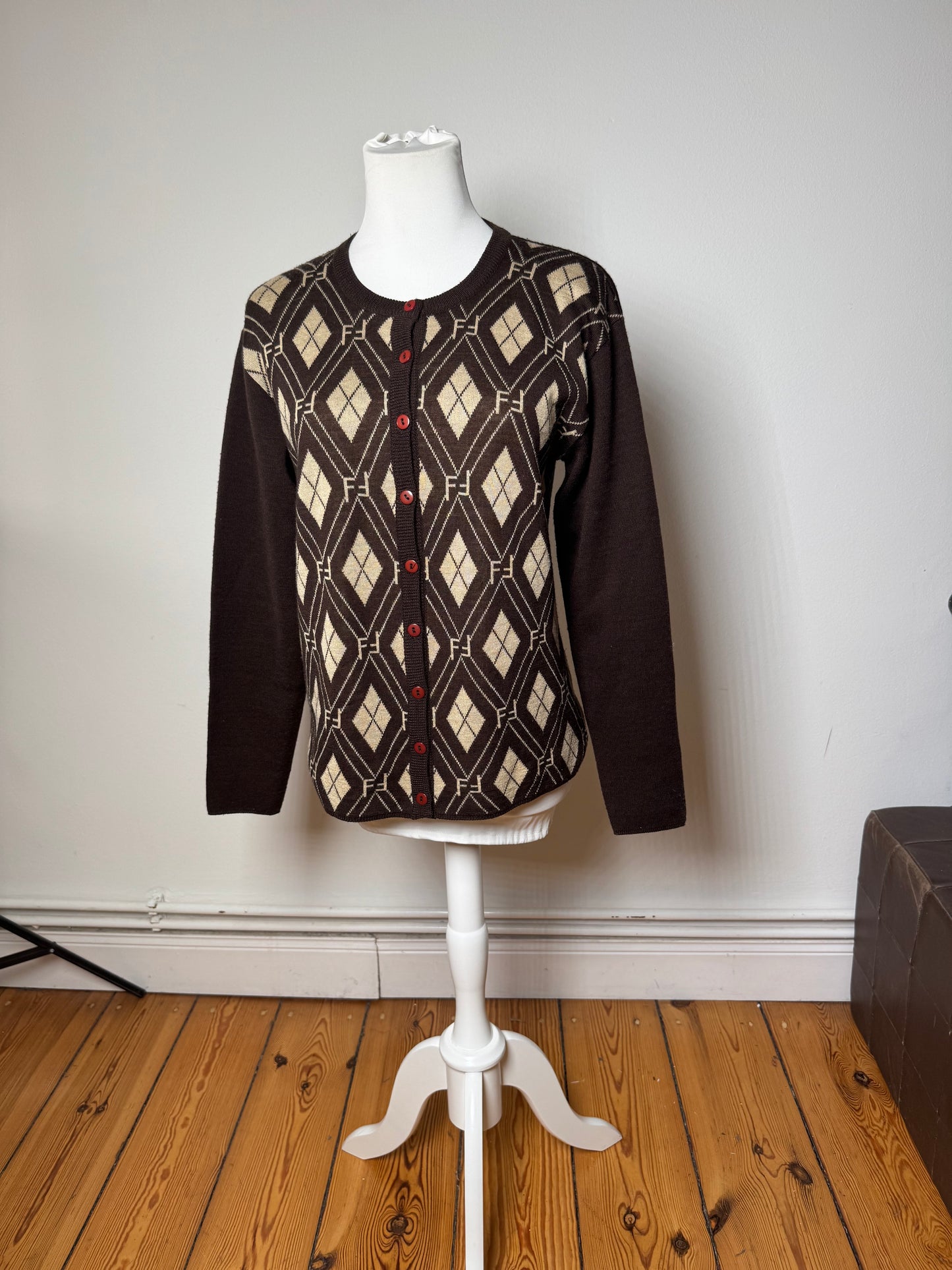 Vintage Fendi Roma Cardigan / Wool Sweater Brown Beige