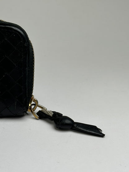 Vintage Bottega Veneta Intrecciato Woven Zip Wallet Black Gold