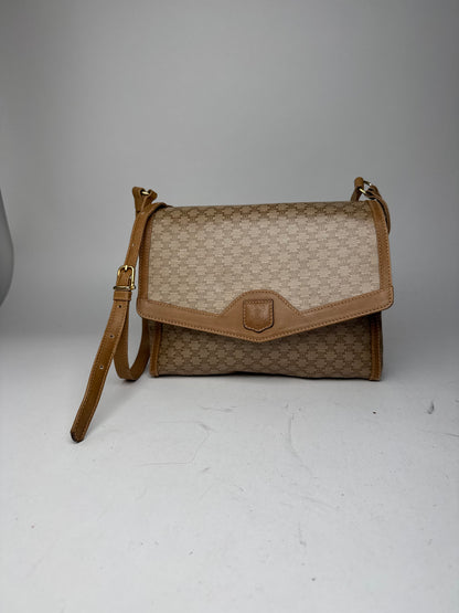 Vintage Celine Paris Monogram Leather shoulder bag beige brown