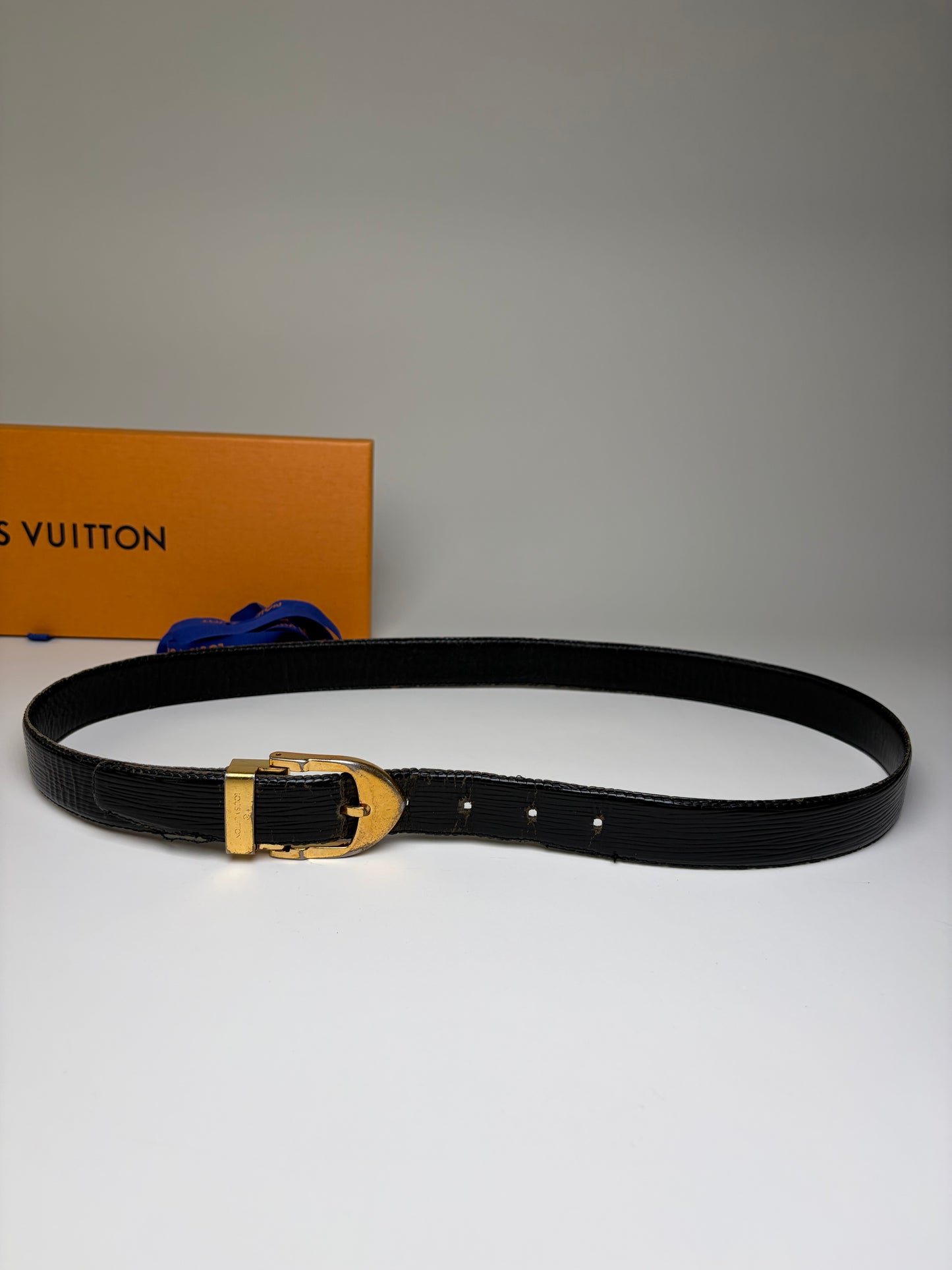 Vintage Louis Vuitton Epi Leather Belt Black Gold-tone Buckle