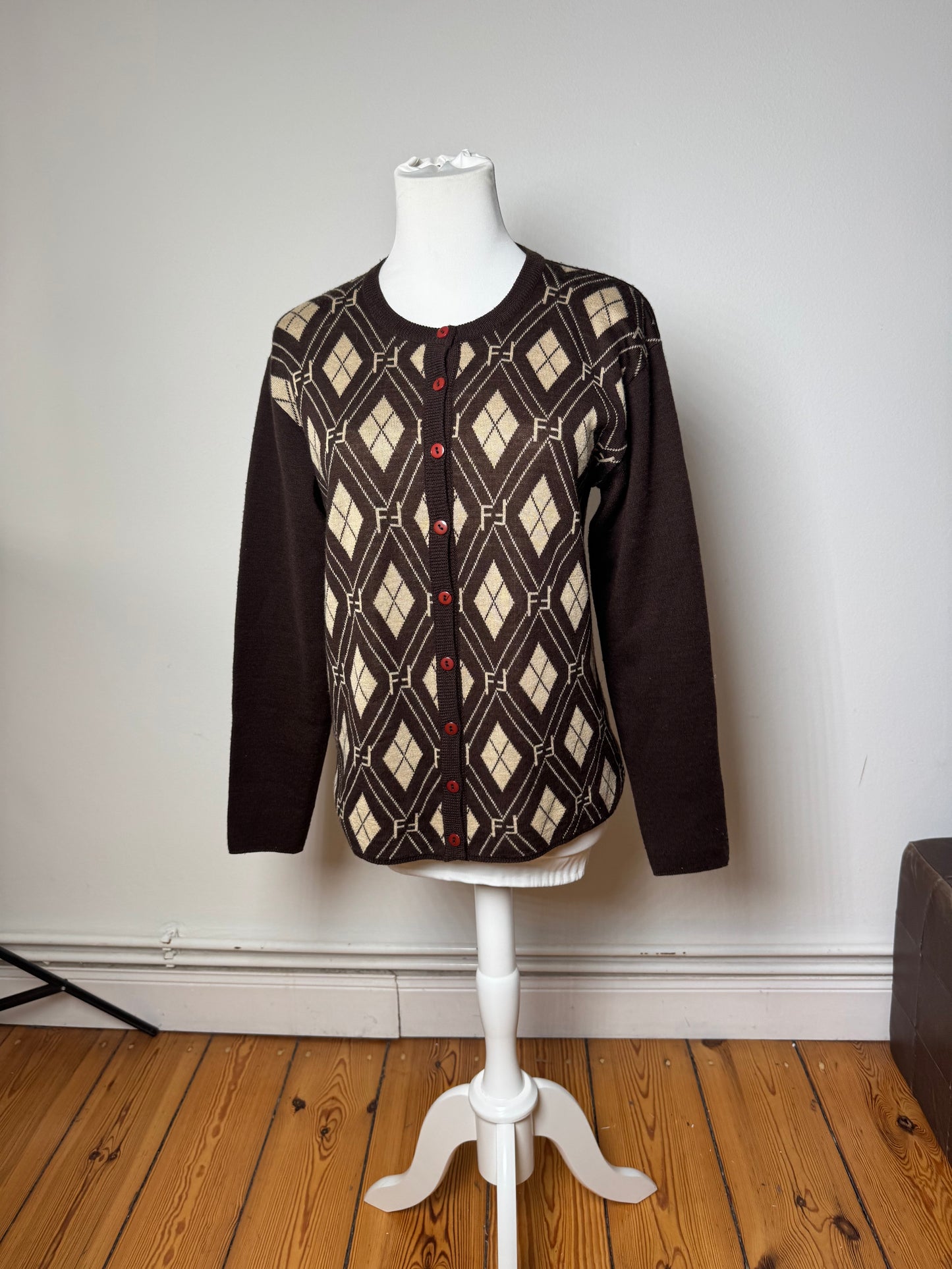 Vintage Fendi Roma Cardigan / Wool Sweater Brown Beige