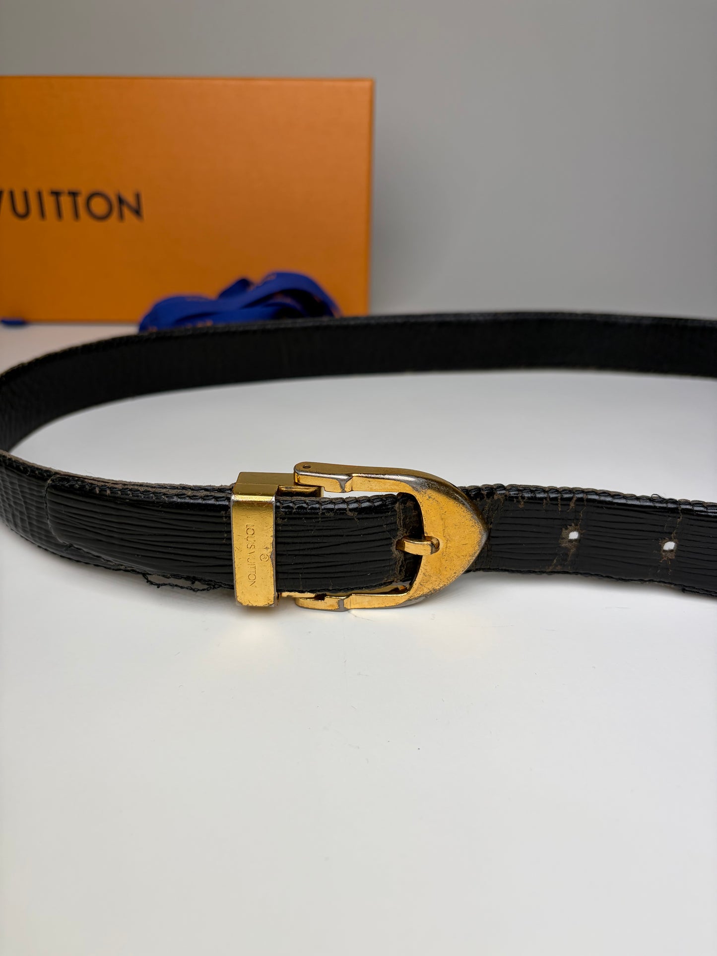 Vintage Louis Vuitton Epi Leather Belt Black Gold-tone Buckle