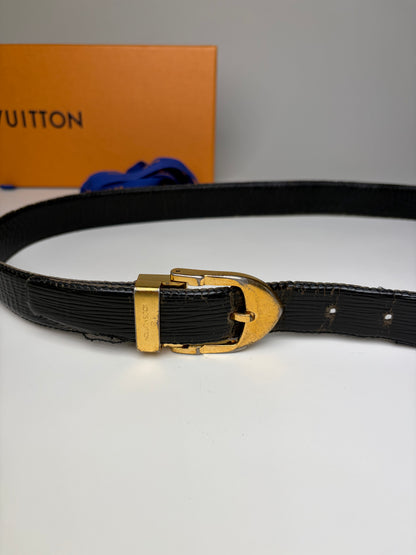 Vintage Louis Vuitton Epi Leather Belt Black Gold-tone Buckle