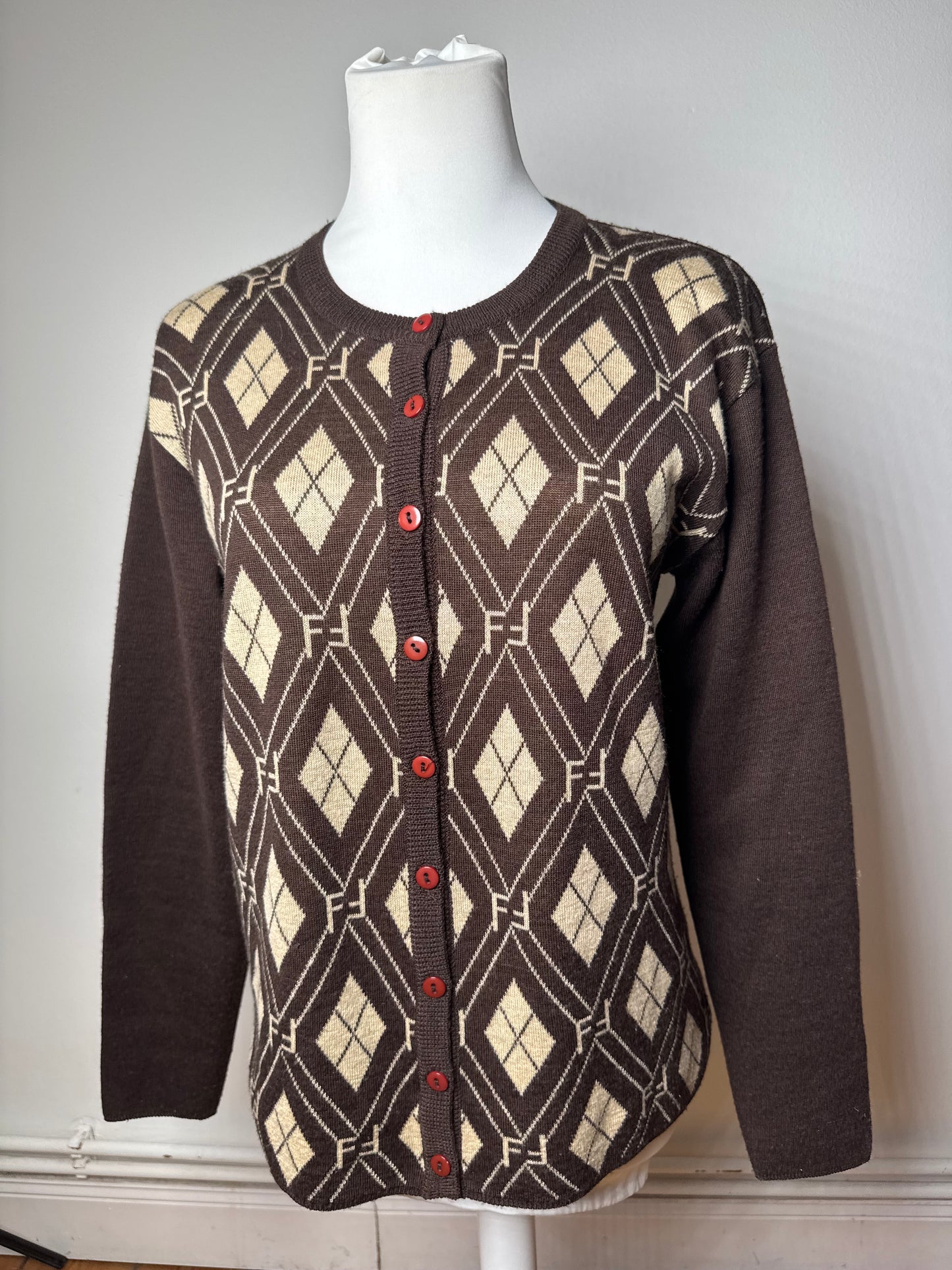 Vintage Fendi Roma Cardigan / Wool Sweater Brown Beige