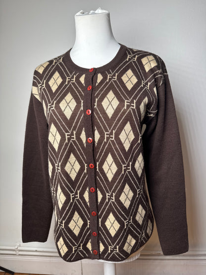 Vintage Fendi Roma Cardigan / Wool Sweater Brown Beige