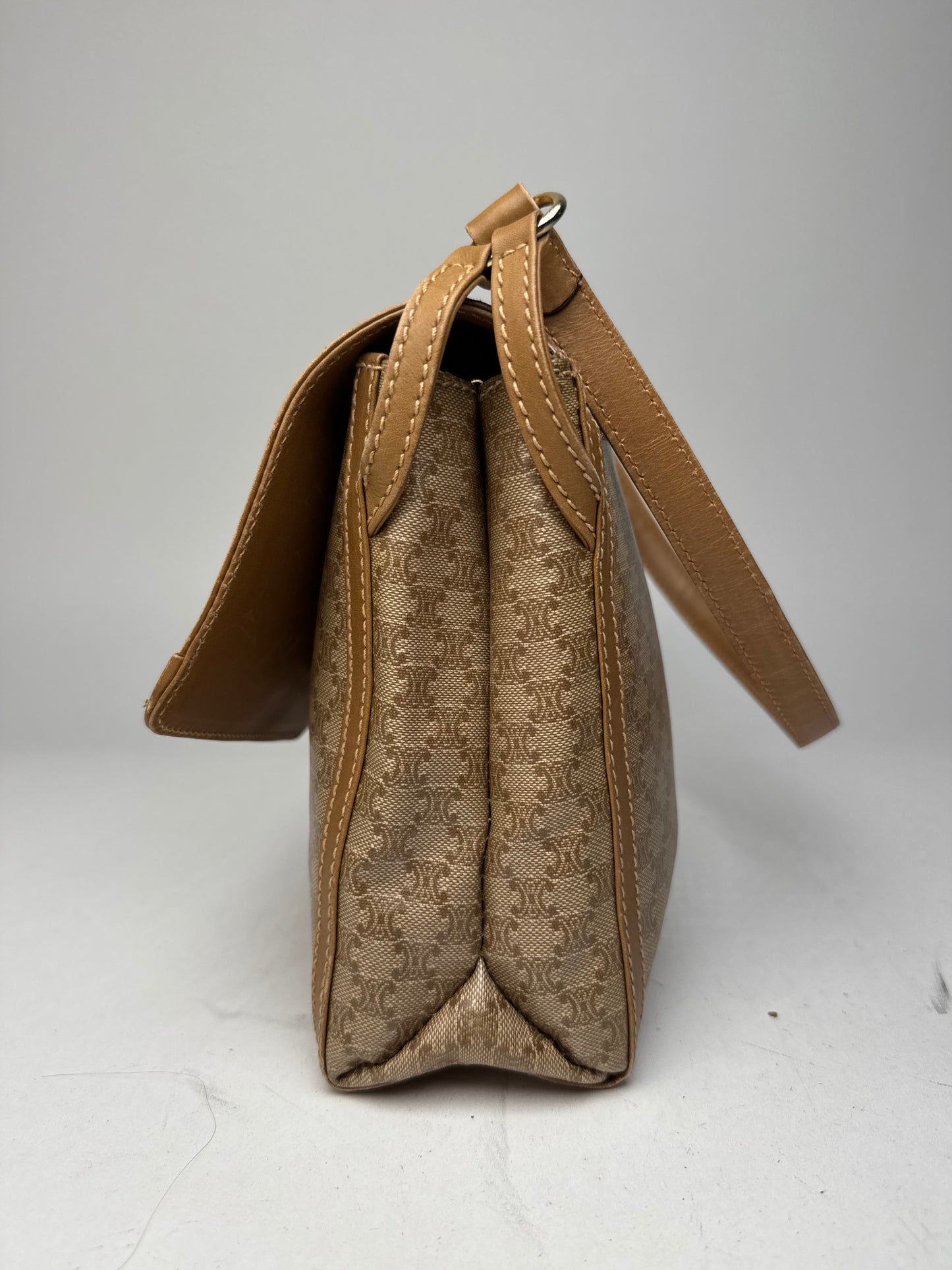 Vintage Celine Paris Monogram Leather shoulder bag beige brown