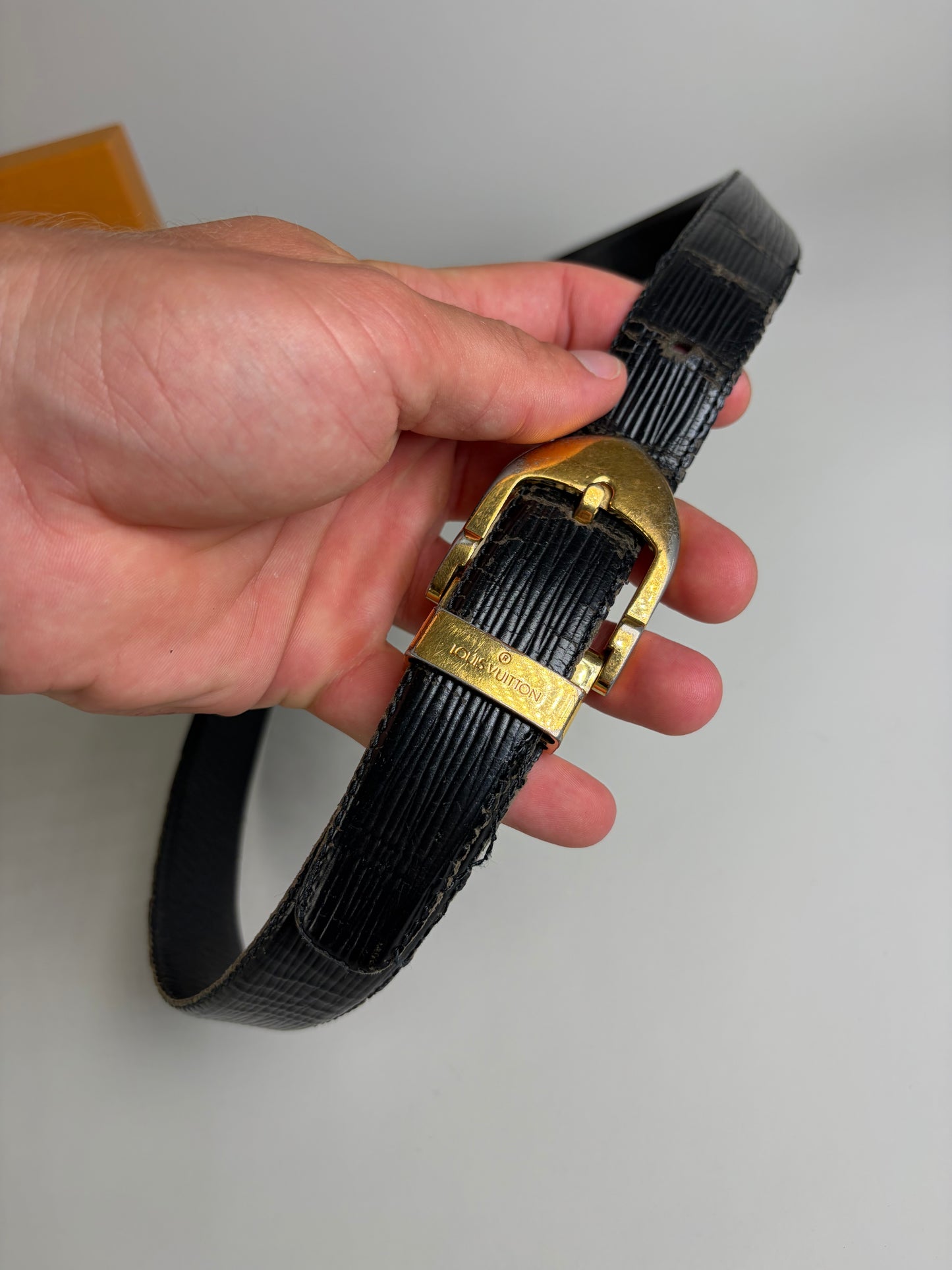 Vintage Louis Vuitton Epi Leather Belt Black Gold-tone Buckle