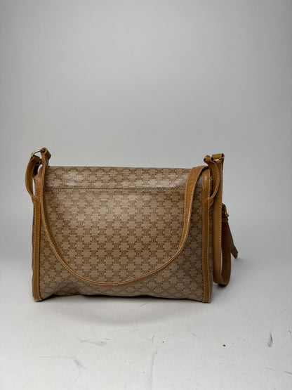 Vintage Celine Paris Monogram Leather shoulder bag beige brown