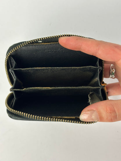 Vintage Bottega Veneta Intrecciato Woven Zip Wallet Black Gold