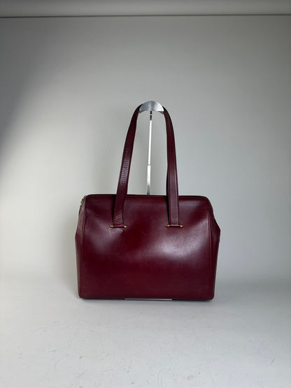Vintage Cartier Leather Tote Bag Burgundy Gold