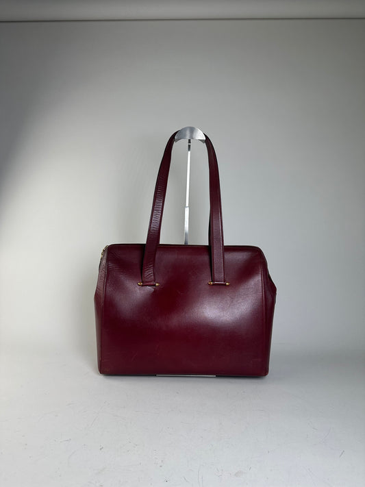 Vintage Cartier Leather Tote Bag Burgundy Gold