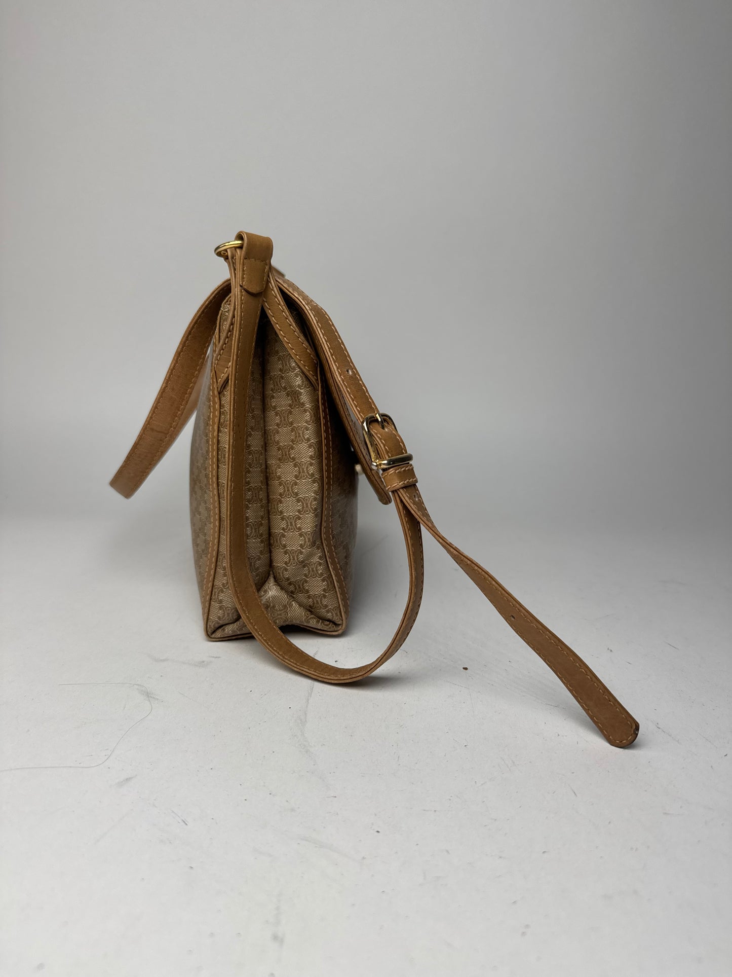 Vintage Celine Paris Monogram Leather shoulder bag beige brown