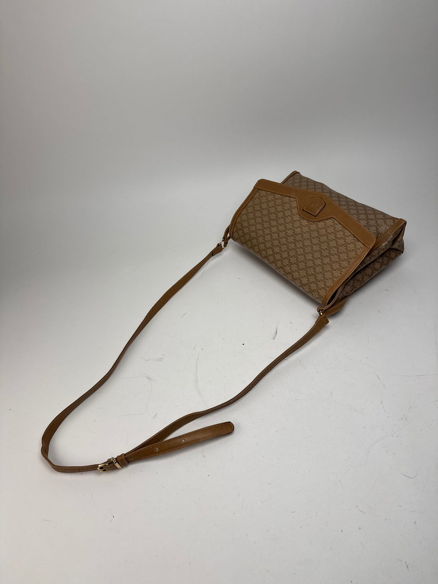 Vintage Celine Paris Monogram Leather shoulder bag beige brown