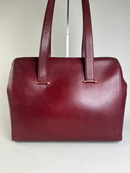Vintage Cartier Leather Tote Bag Burgundy Gold