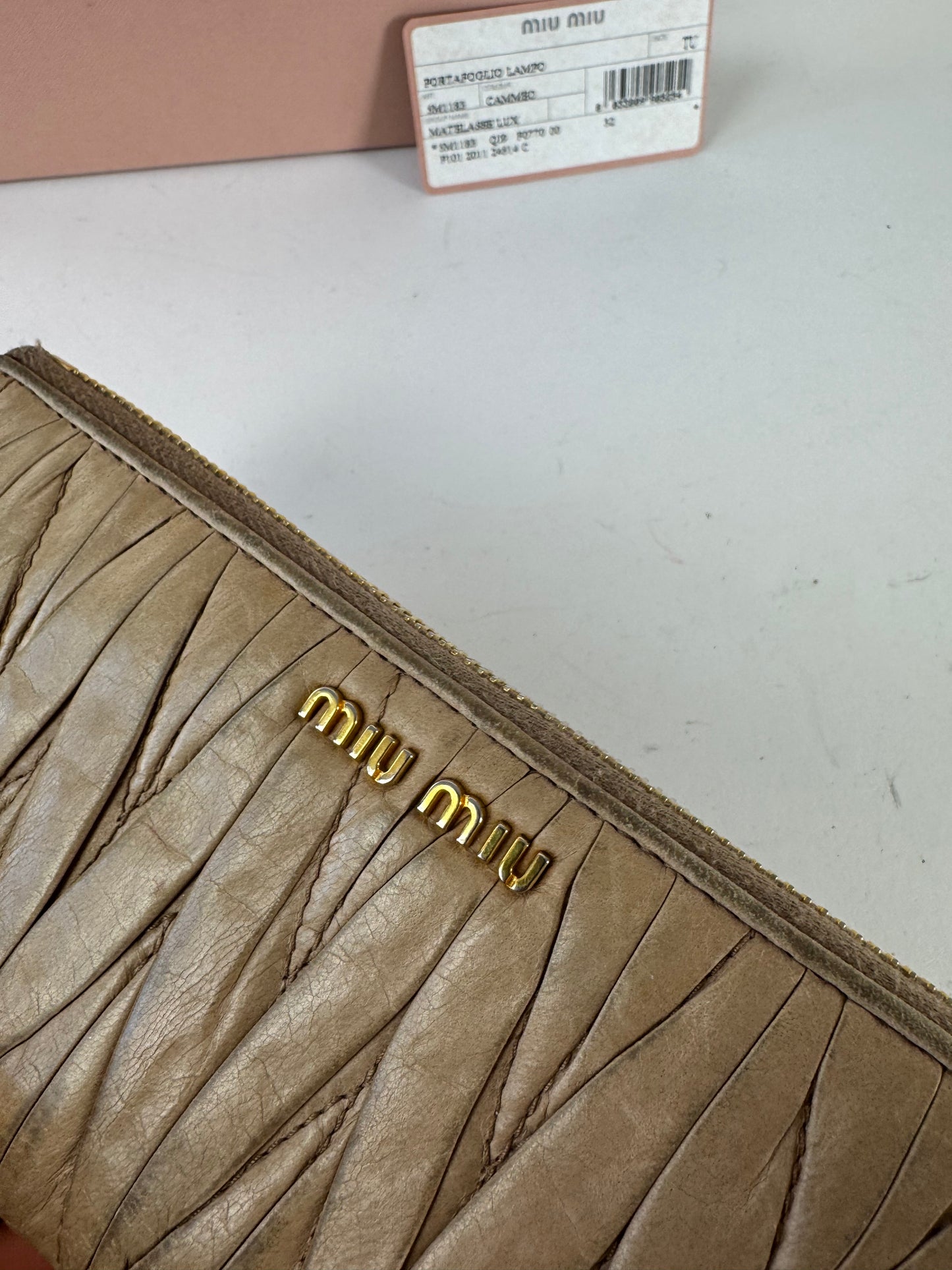 Vintage Miu Miu Metallasse Leather Wallet beige