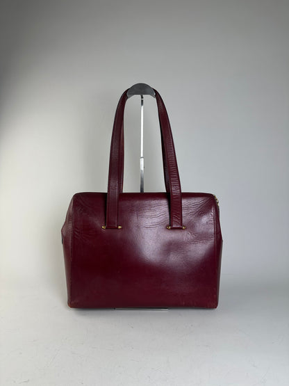 Vintage Cartier Leather Tote Bag Burgundy Gold