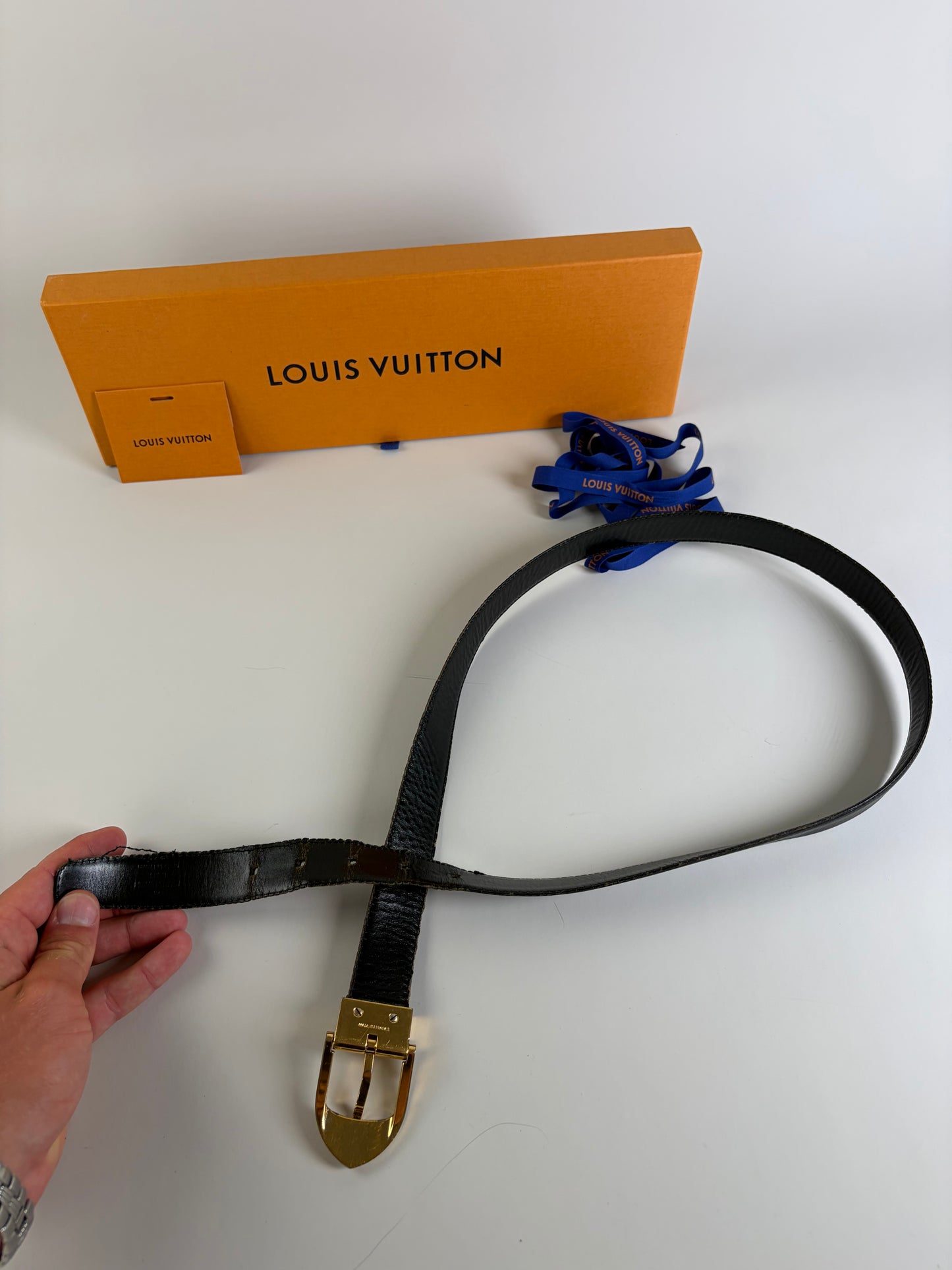 Vintage Louis Vuitton Epi Leather Belt Black Gold-tone Buckle