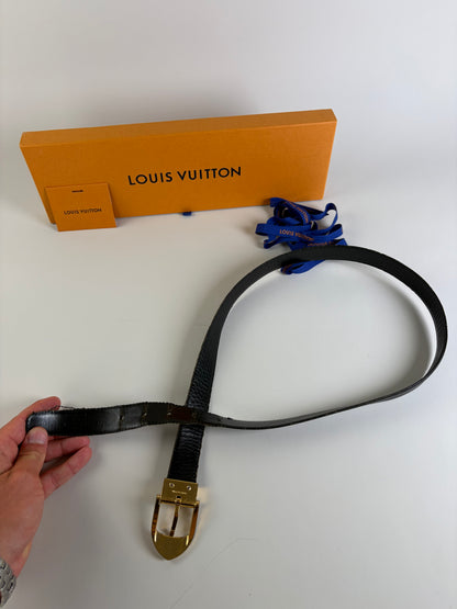 Vintage Louis Vuitton Epi Leather Belt Black Gold-tone Buckle
