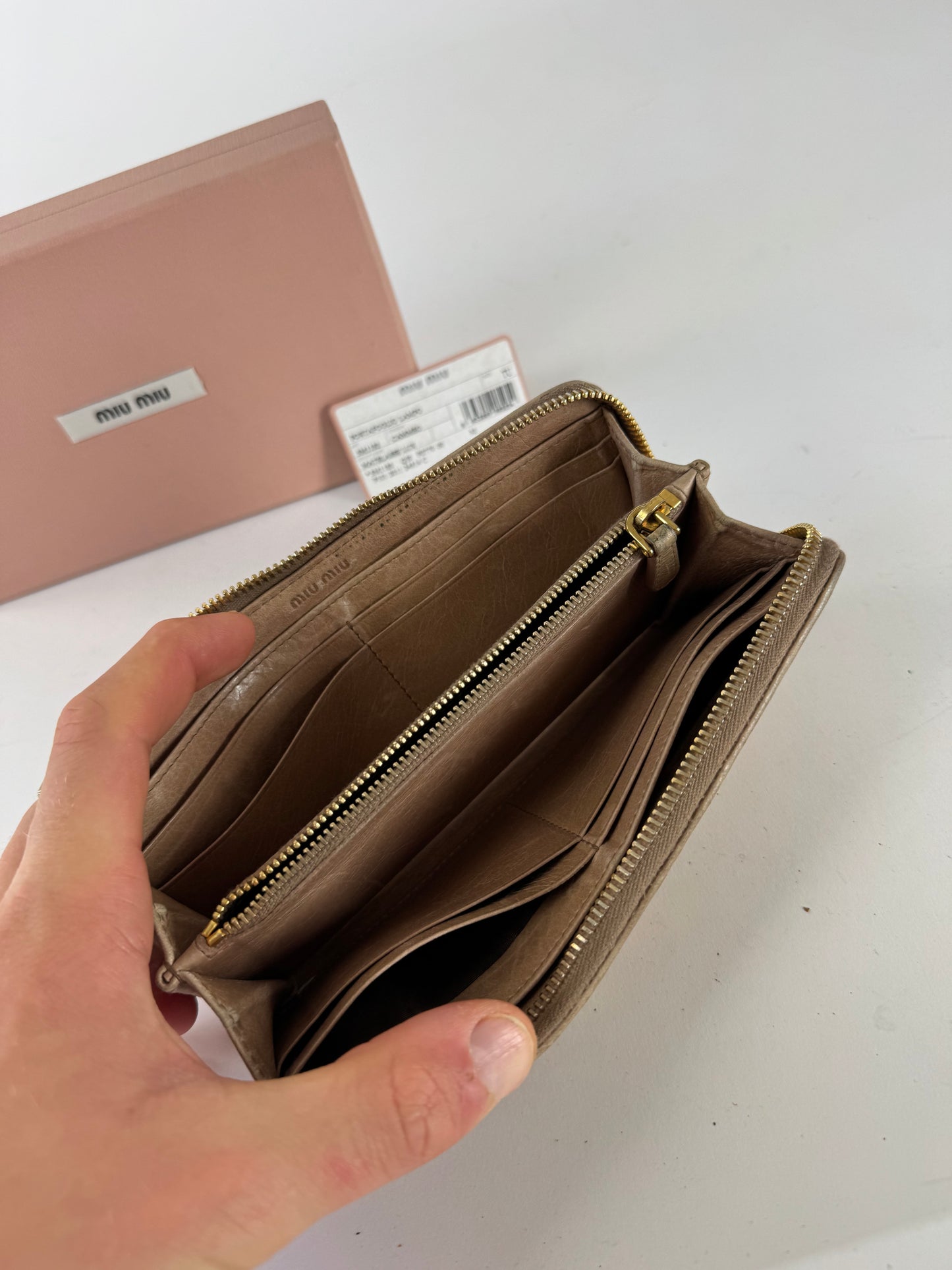 Vintage Miu Miu Metallasse Leather Wallet beige