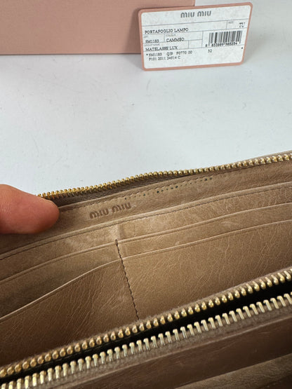 Vintage Miu Miu Metallasse Leather Wallet beige