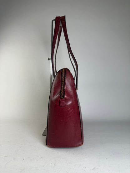 Vintage Cartier Leather Tote Bag Burgundy Gold