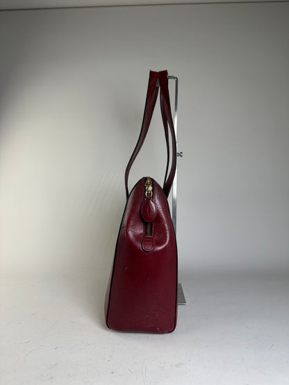 Vintage Cartier Leather Tote Bag Burgundy Gold