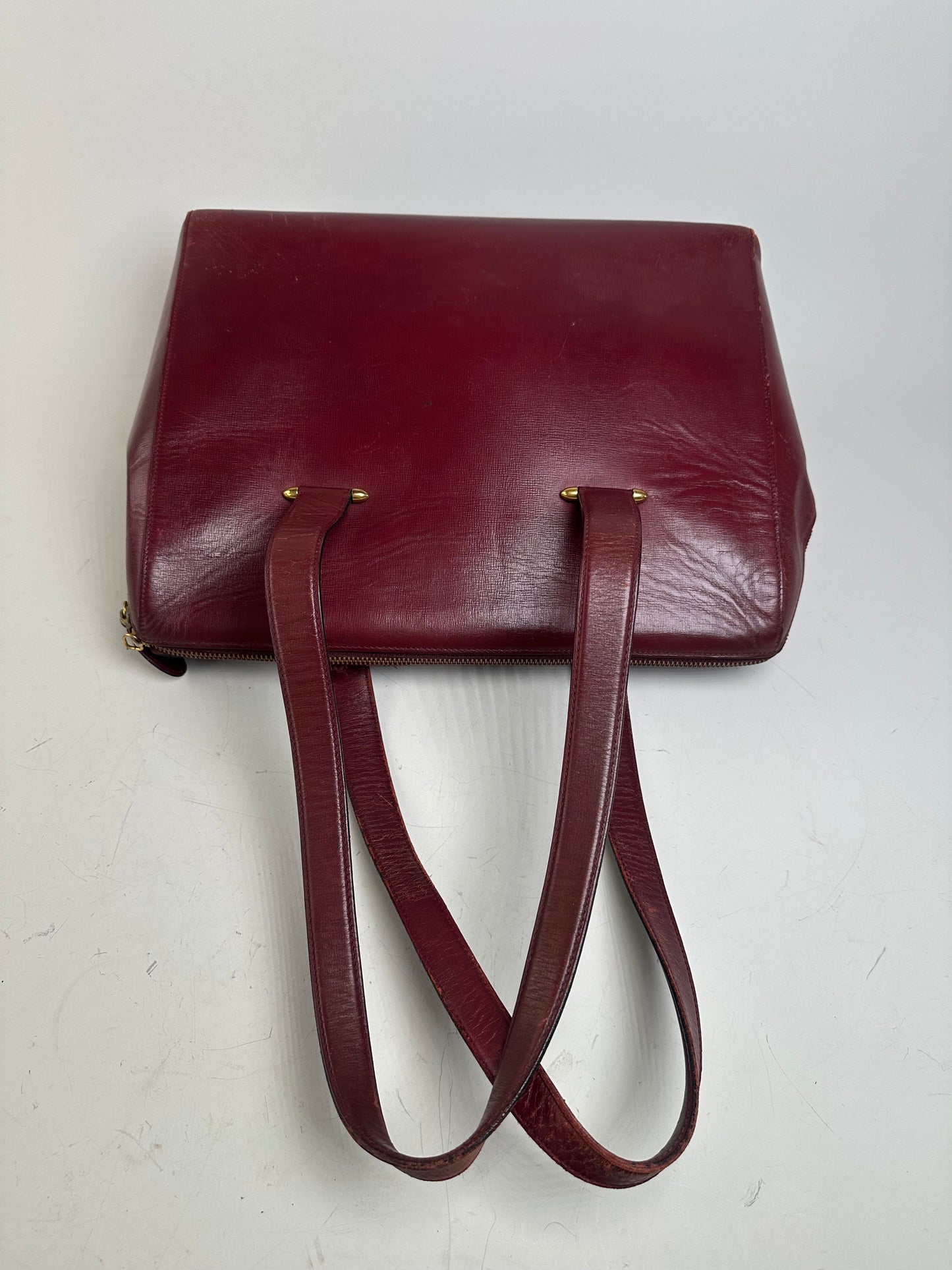 Vintage Cartier Leather Tote Bag Burgundy Gold