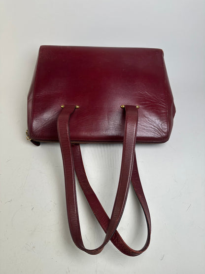 Vintage Cartier Leather Tote Bag Burgundy Gold