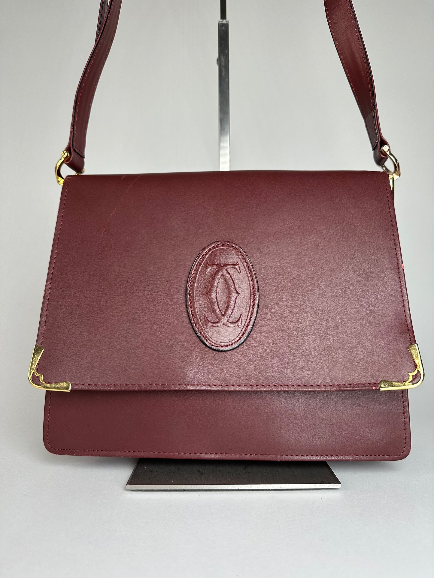 Vintage Cartier Leather Multiway Bag Burgundy