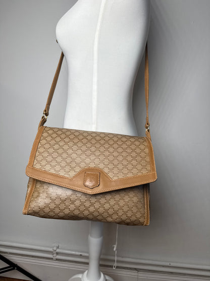 Vintage Celine Paris Monogram Leather shoulder bag beige brown