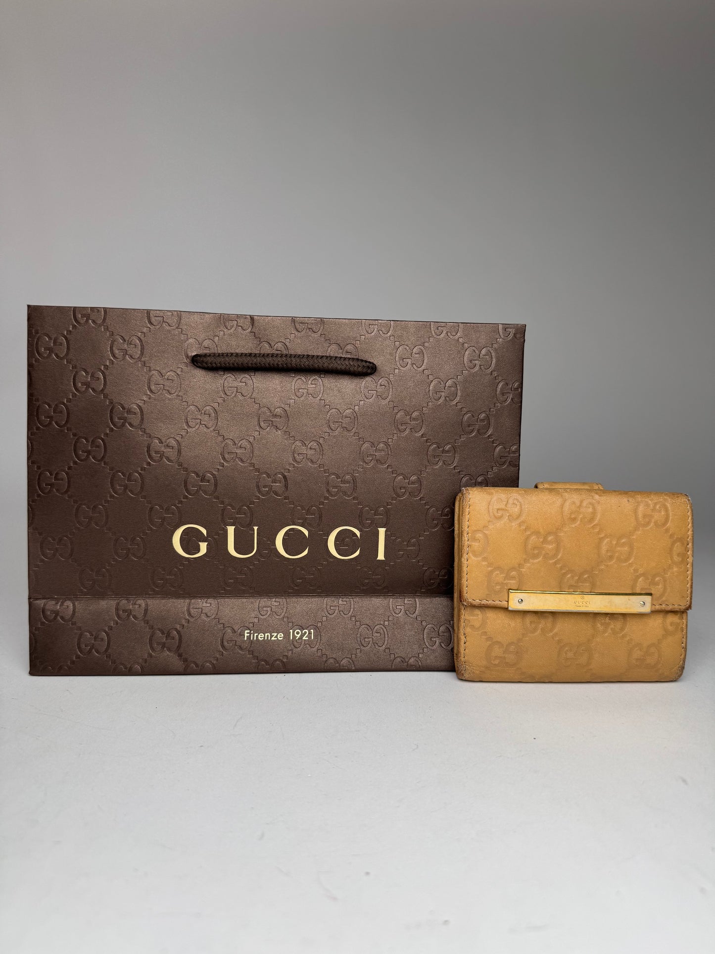 Vintage Gucci Monogram Leather wallet gold