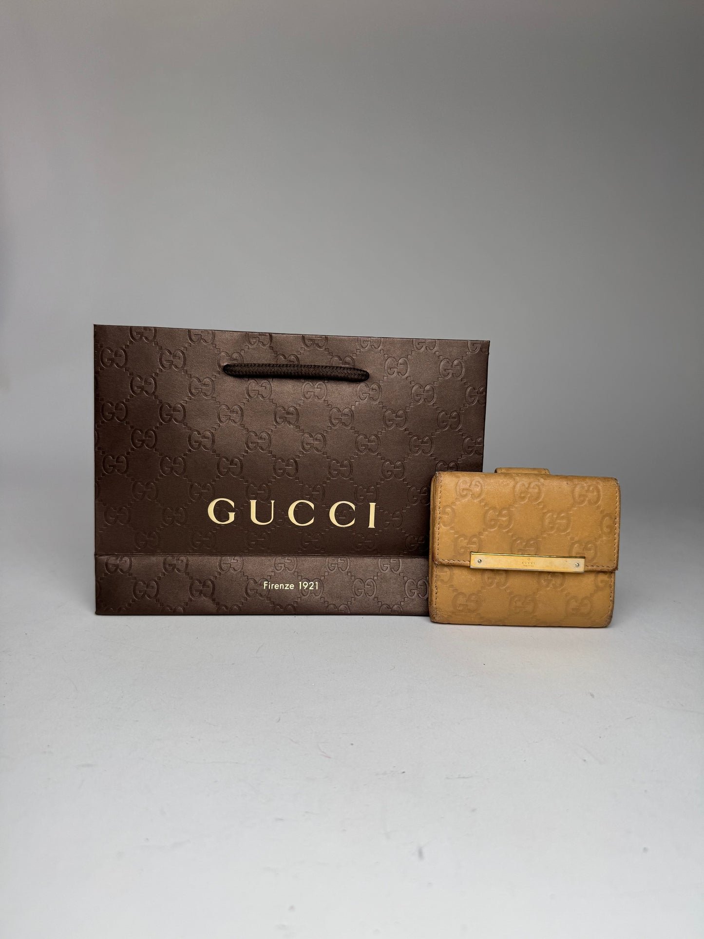 Vintage Gucci Monogram Leather wallet gold