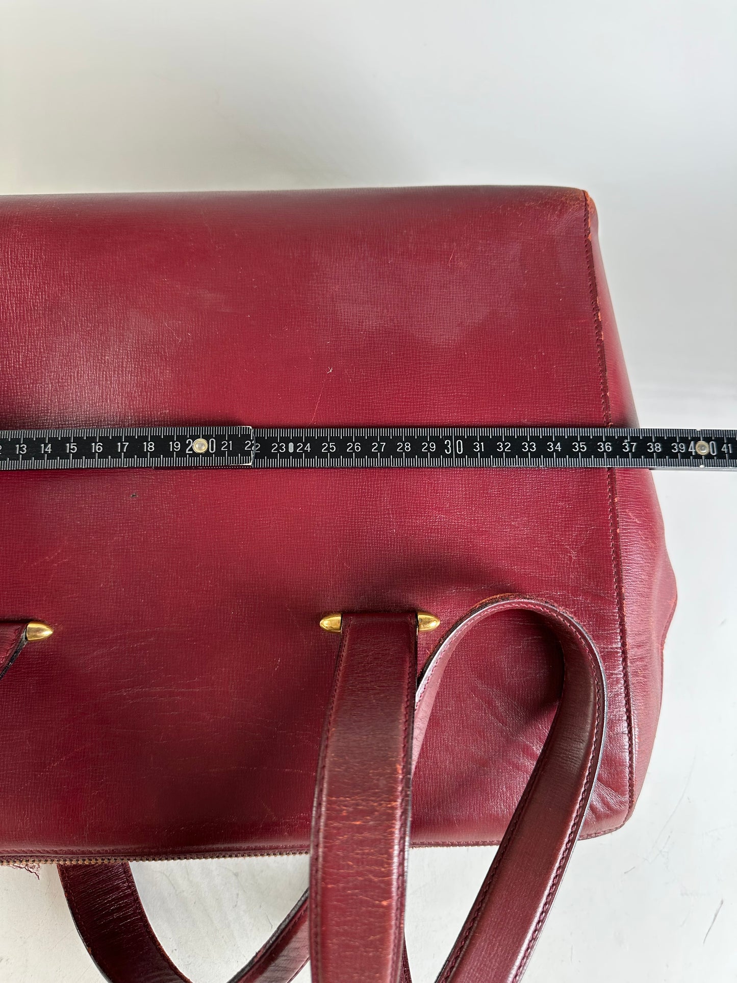 Vintage Cartier Leather Tote Bag Burgundy Gold