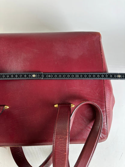 Vintage Cartier Leather Tote Bag Burgundy Gold