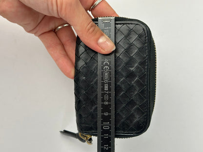 Vintage Bottega Veneta Intrecciato Woven Zip Wallet Black Gold