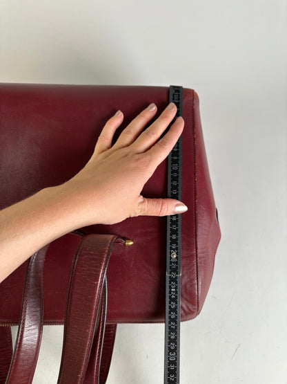 Vintage Cartier Leather Tote Bag Burgundy Gold
