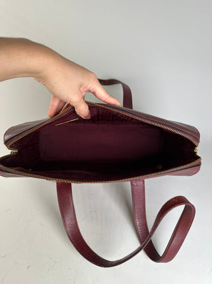 Vintage Cartier Leather Tote Bag Burgundy Gold