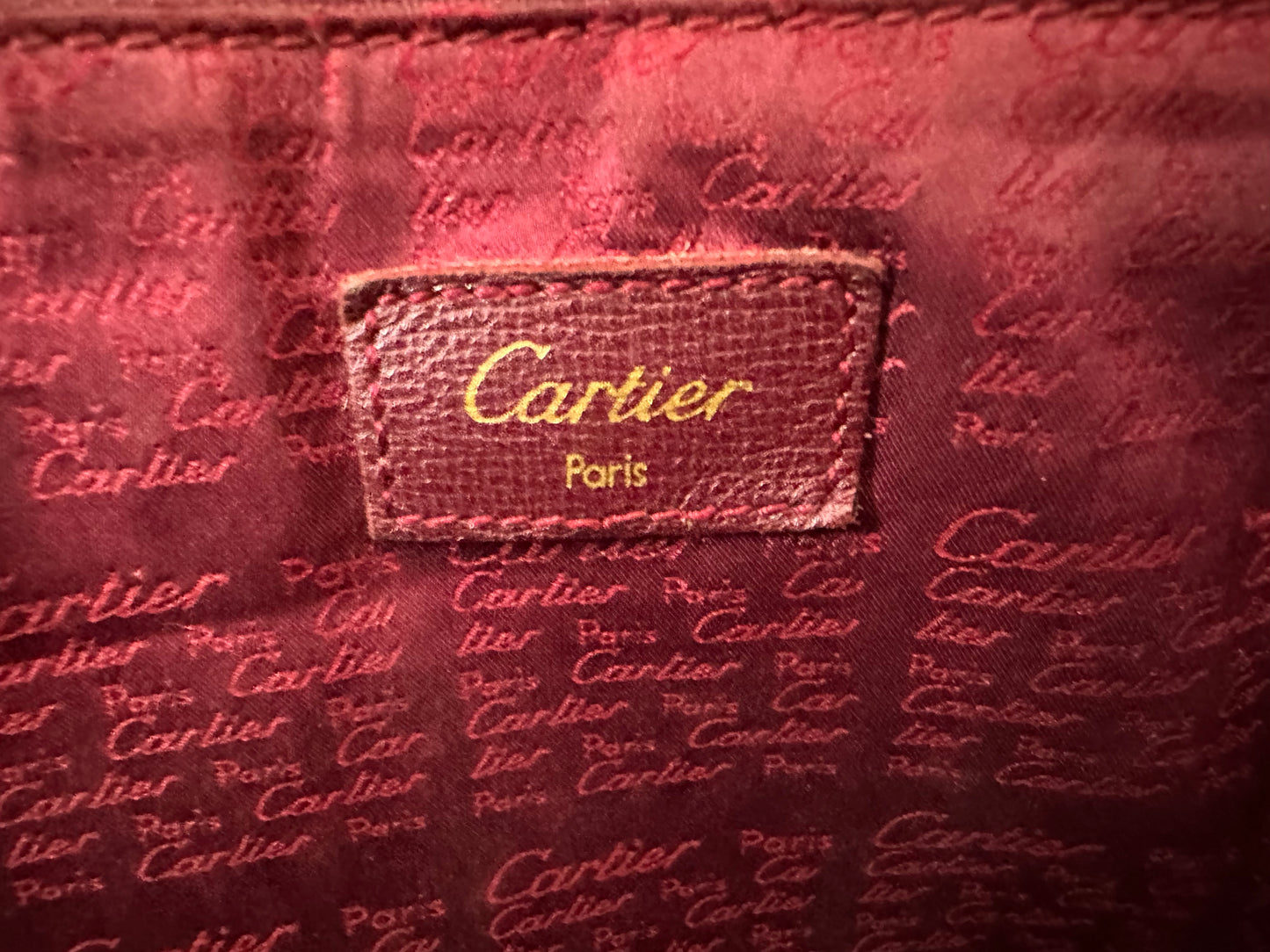Vintage Cartier Leather Tote Bag Burgundy Gold