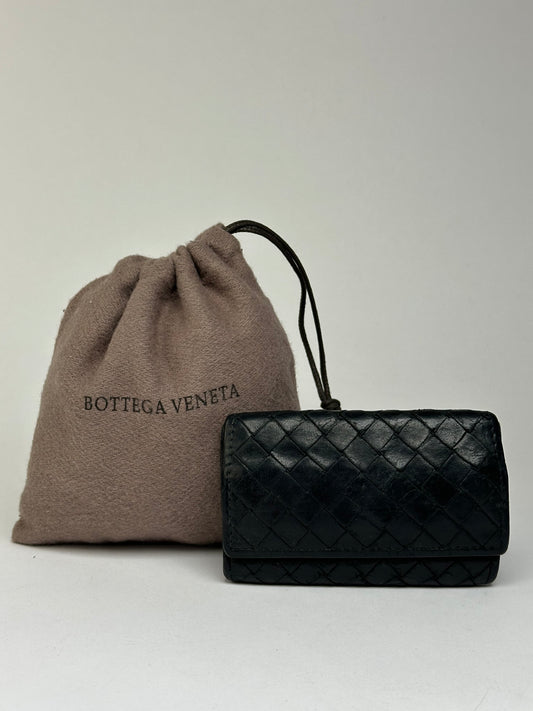 Vintage Bottega Veneta Intrecciato Woven Bifold Wallet Black
